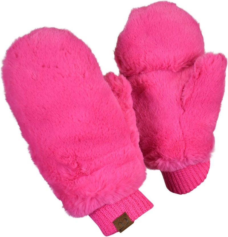 Cc Women's Faux Fur Wrist Length Fingerless Sherpa Lined Convertible Mittens Gloves - Image 1